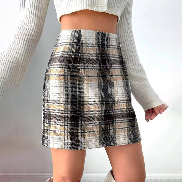 Plaid Print Wool-Mix Skirt