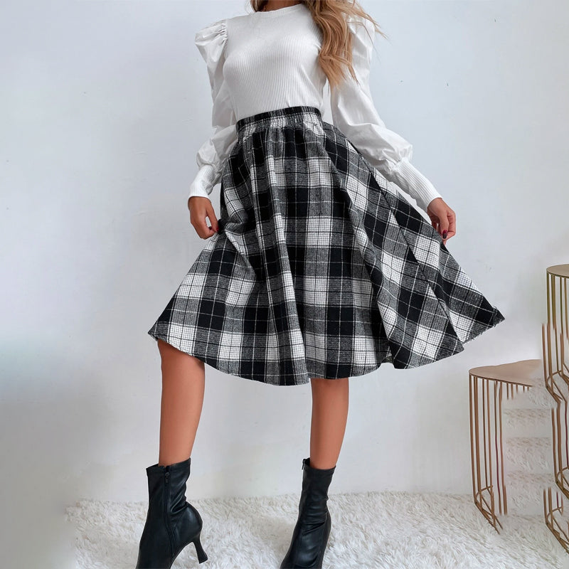 Elastic Waist Plaid Print Skirt