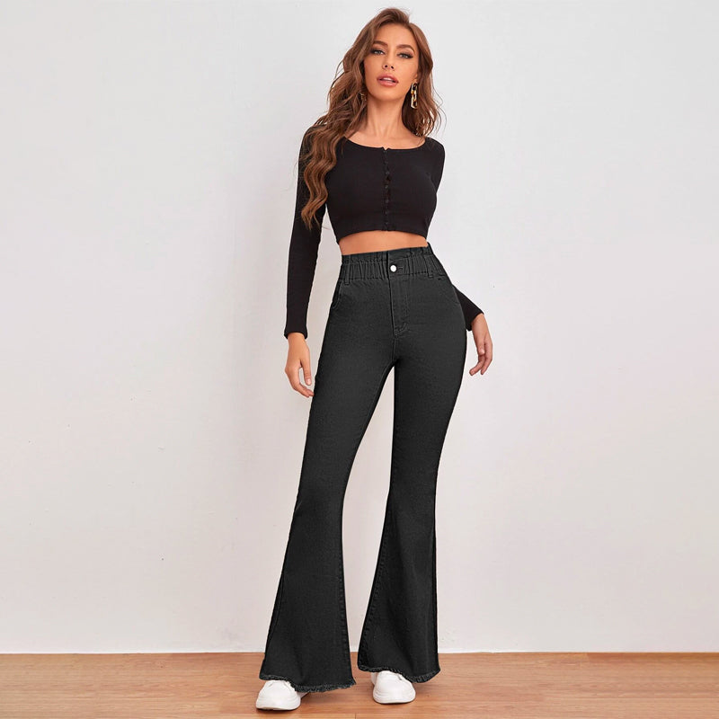 High Waisted Zip Fly Flare Leg Jeans