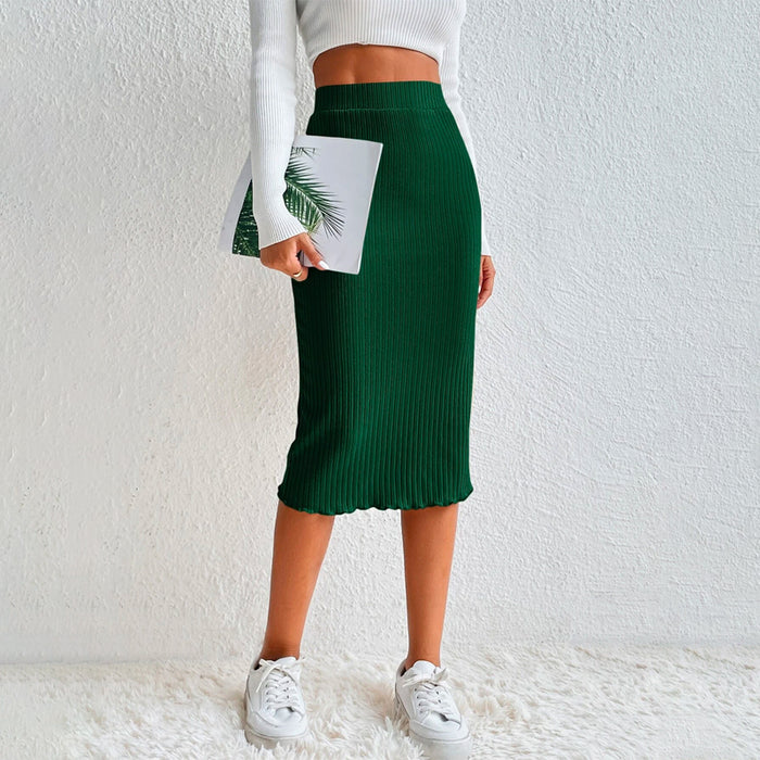 Elastic Waist Ribbed Knit Pencil Skirt