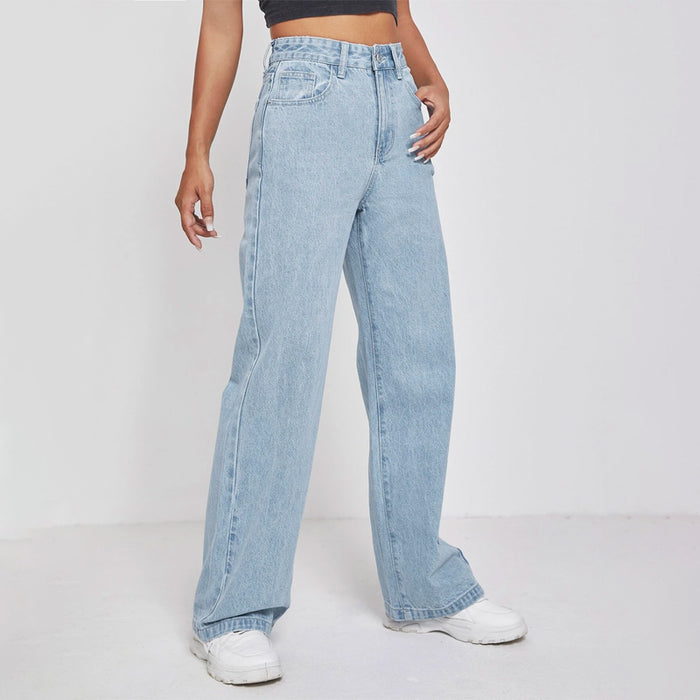 High Waisted Zip Fly Wide Leg Jeans