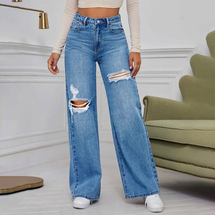 High Waist Ripped Wide Jeans