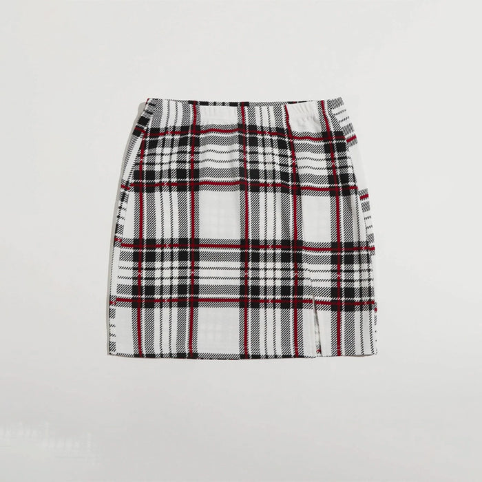 Tartan Slit Hem Skirt