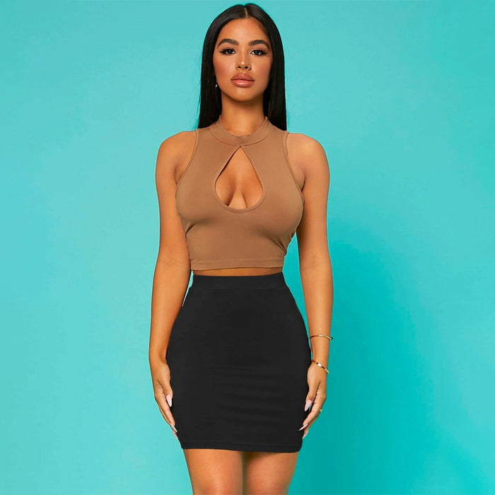 Elastic Waist Solid Bodycon Skirt