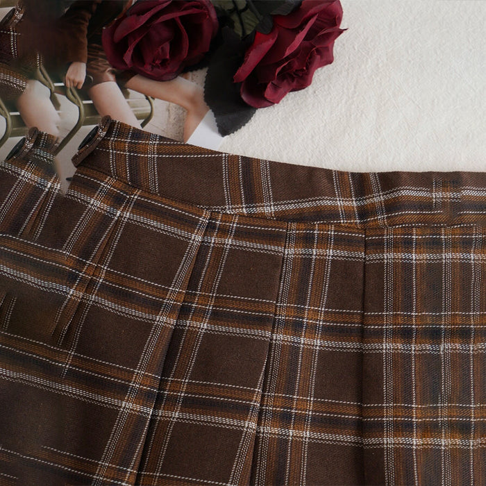 Plaid Print Fold Pleated Skirt