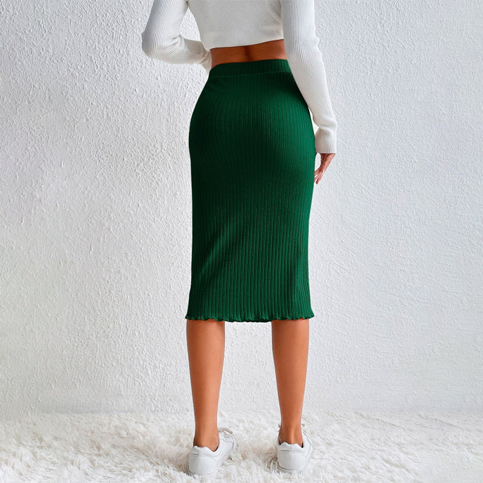 Elastic Waist Ribbed Knit Pencil Skirt