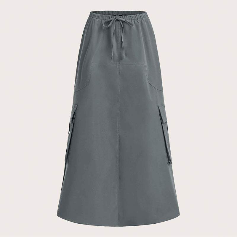 Drawstring Waist Flap Pocket Cargo Skirt