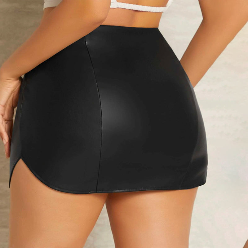 Crisscross Curved Hem PU Leather Skirt