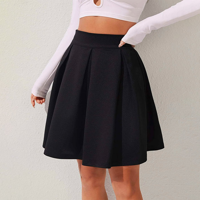 High Waist Solid Pleated Zipper Side Skirt