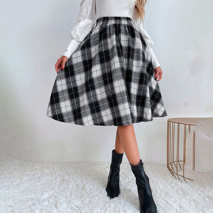 Elastic Waist Plaid Print Skirt