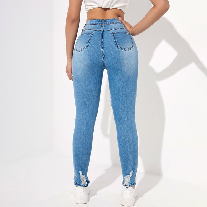 High Waisted Ripped Raw Hem Cutout Skinny Jeans