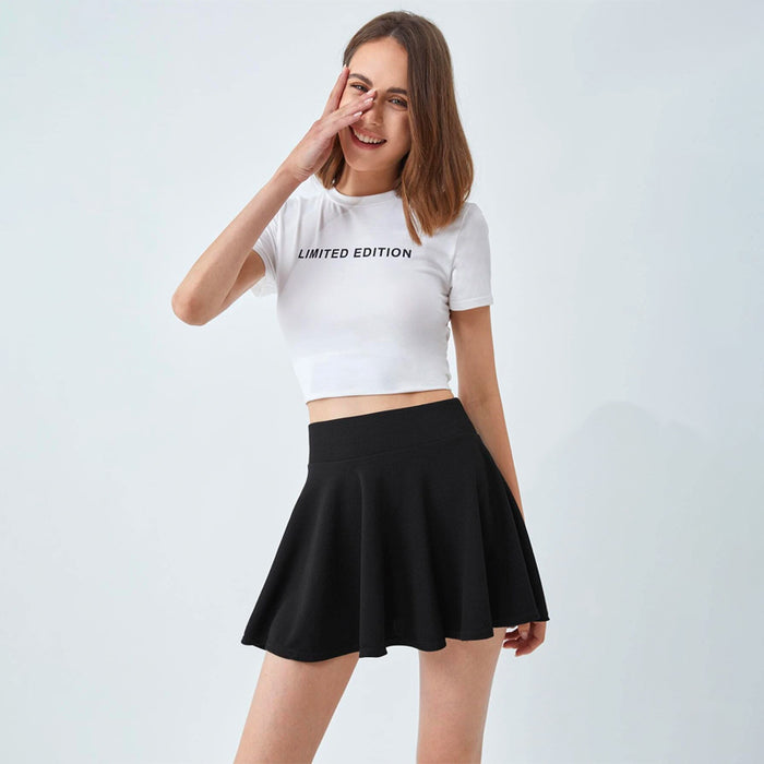 High Waist Solid Flared  Skirt