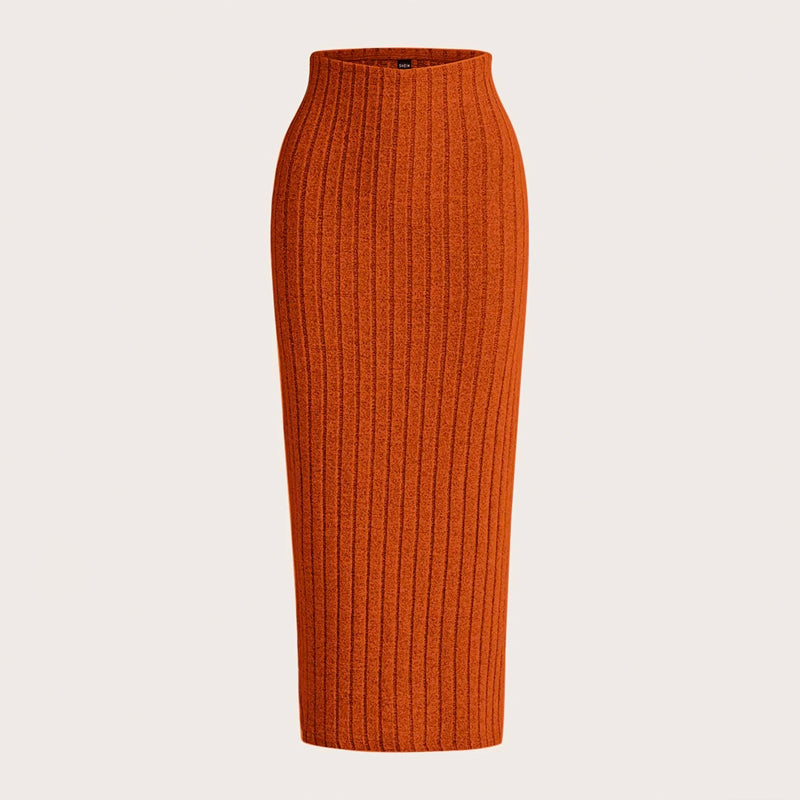 High Waist Ribbed Knit Skirt