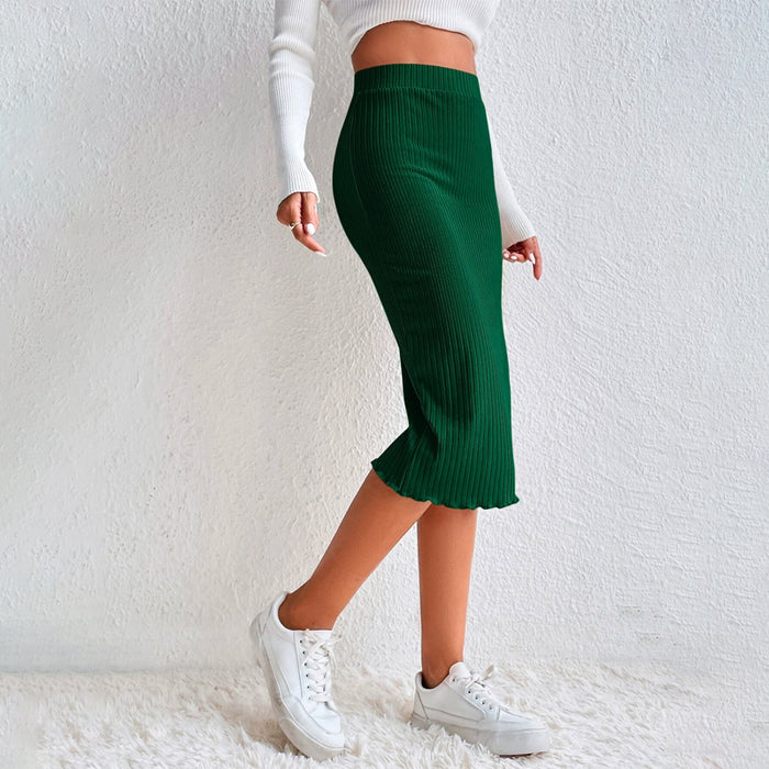 Elastic Waist Ribbed Knit Pencil Skirt