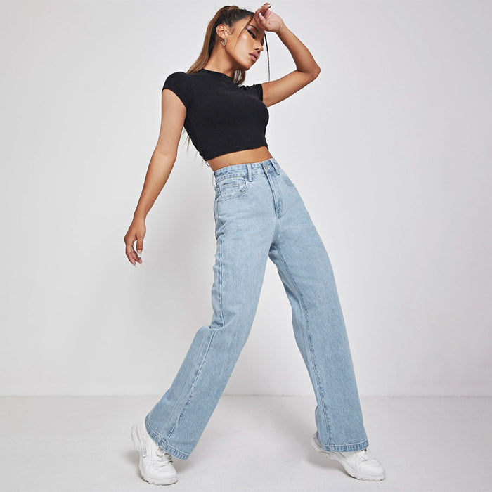 High Waisted Zip Fly Wide Leg Jeans