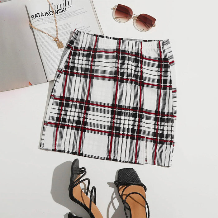 Tartan Slit Hem Skirt