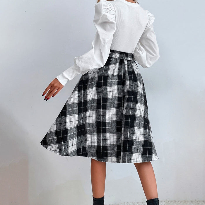 Elastic Waist Plaid Print Skirt