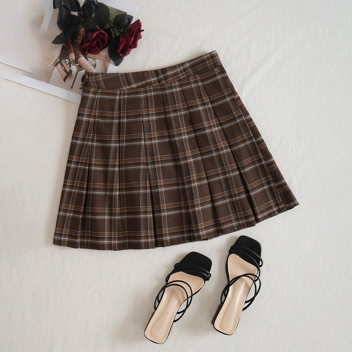 Plaid Print Fold Pleated Skirt