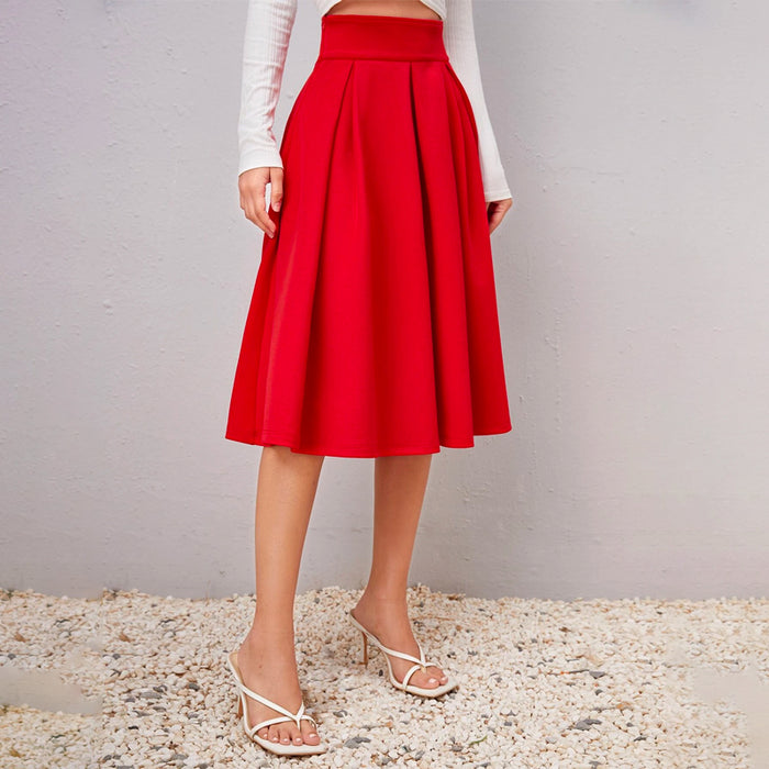 Solid High Waist Flared Skirt