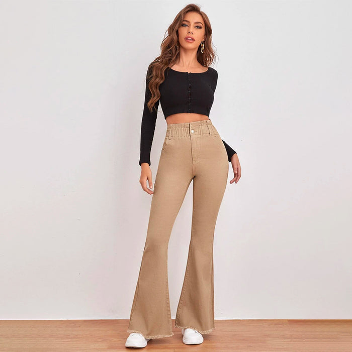 High Waisted Zip Fly Flare Leg Jeans