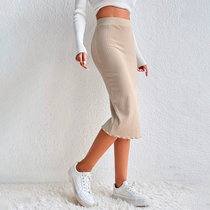 Elastic Waist Ribbed Knit Pencil Skirt