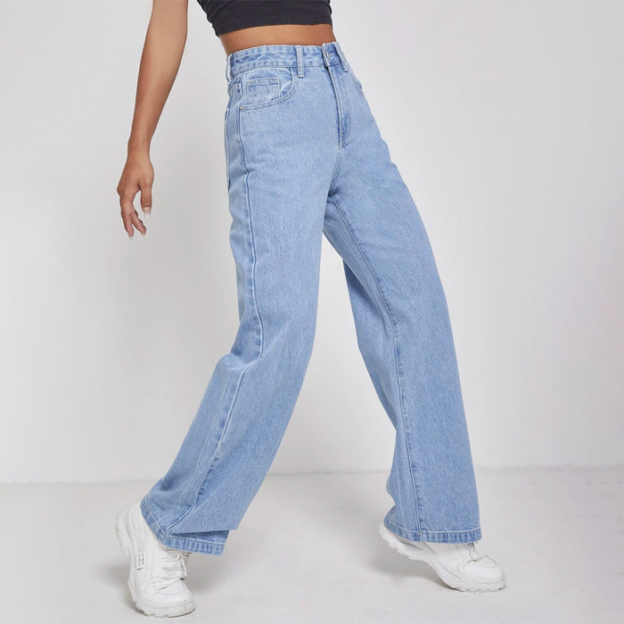 High Waisted Zip Fly Wide Leg Jeans