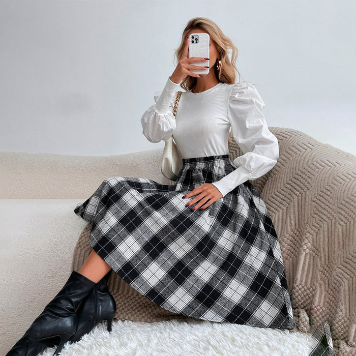 Elastic Waist Plaid Print Skirt