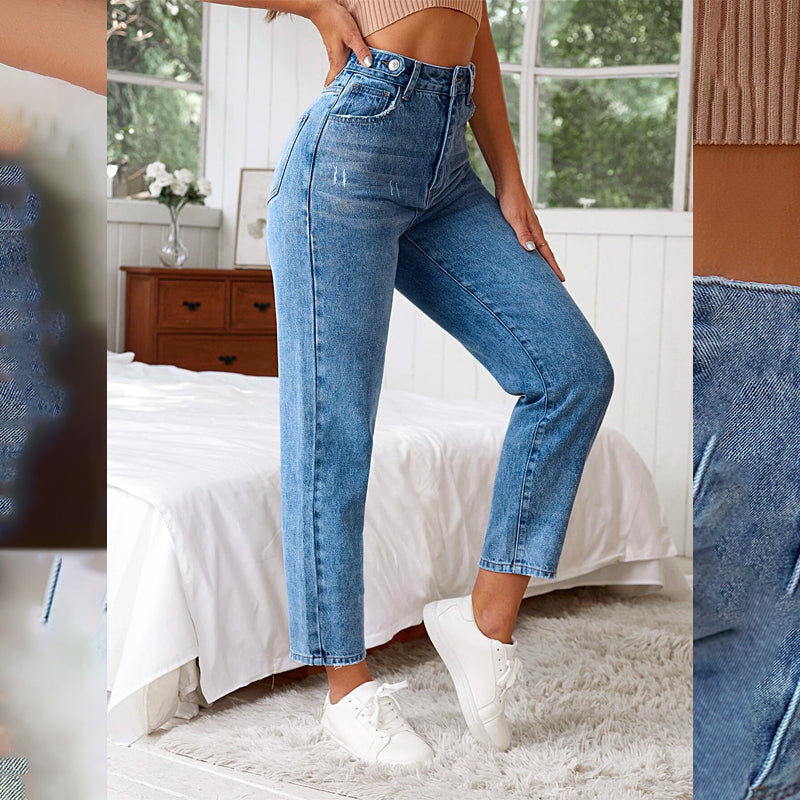 High Waist Cat Scratch Mom Fit Jeans