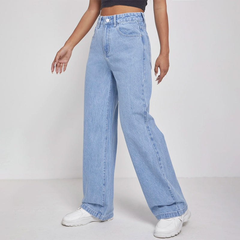 High Waisted Zip Fly Wide Leg Jeans