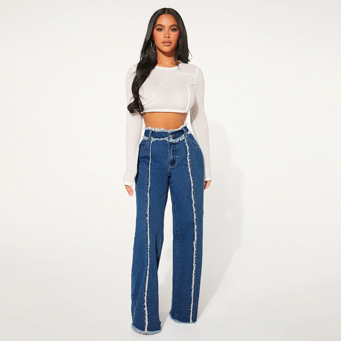 Frayed Trim Wide Leg Jeans