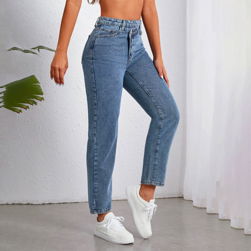 Asymmetrical Waist Mom Fit Jeans