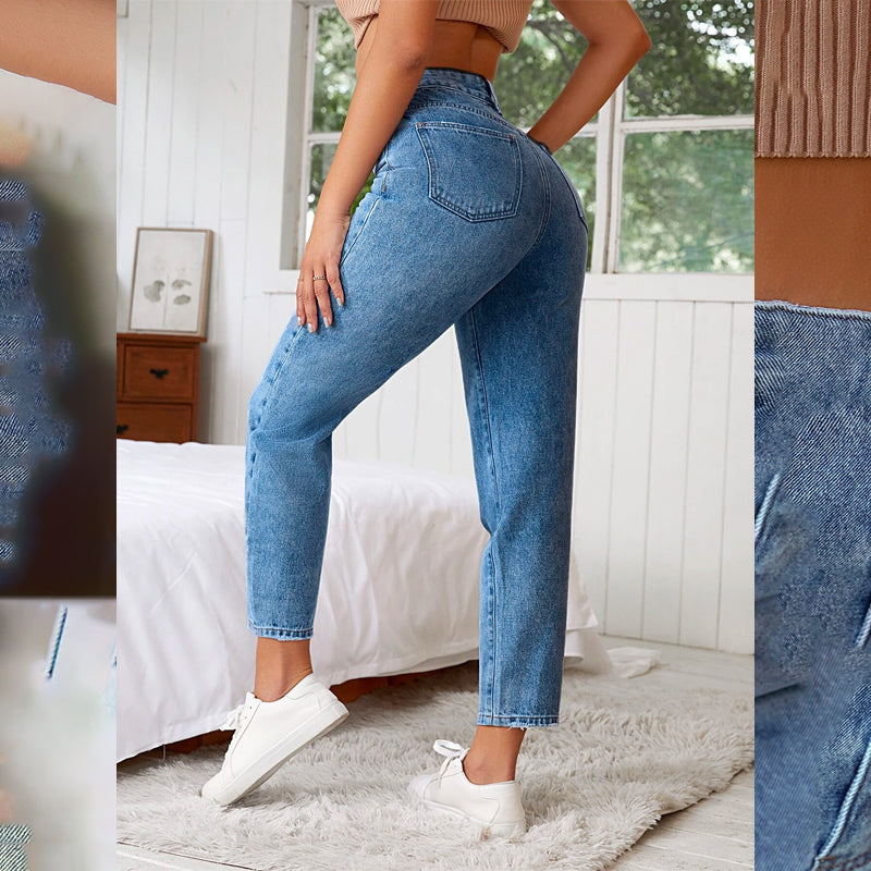 High Waist Cat Scratch Mom Fit Jeans