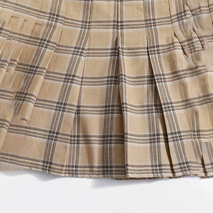 Plaid Print Fold Pleated Skirt