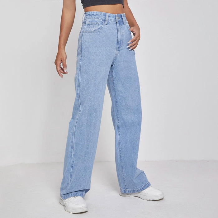 High Waisted Zip Fly Wide Leg Jeans