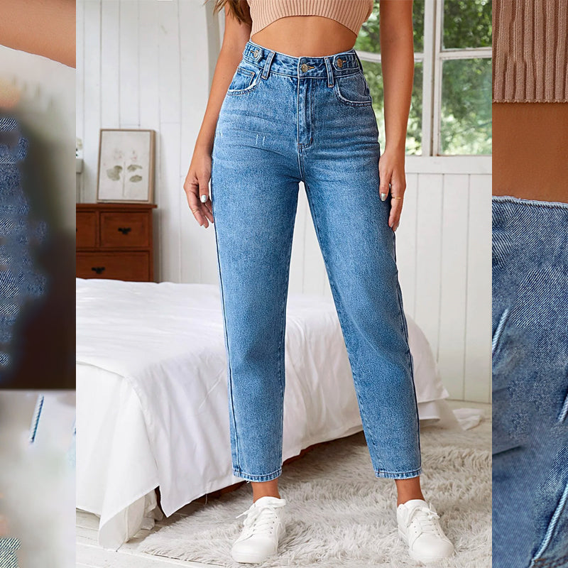 High Waist Cat Scratch Mom Fit Jeans