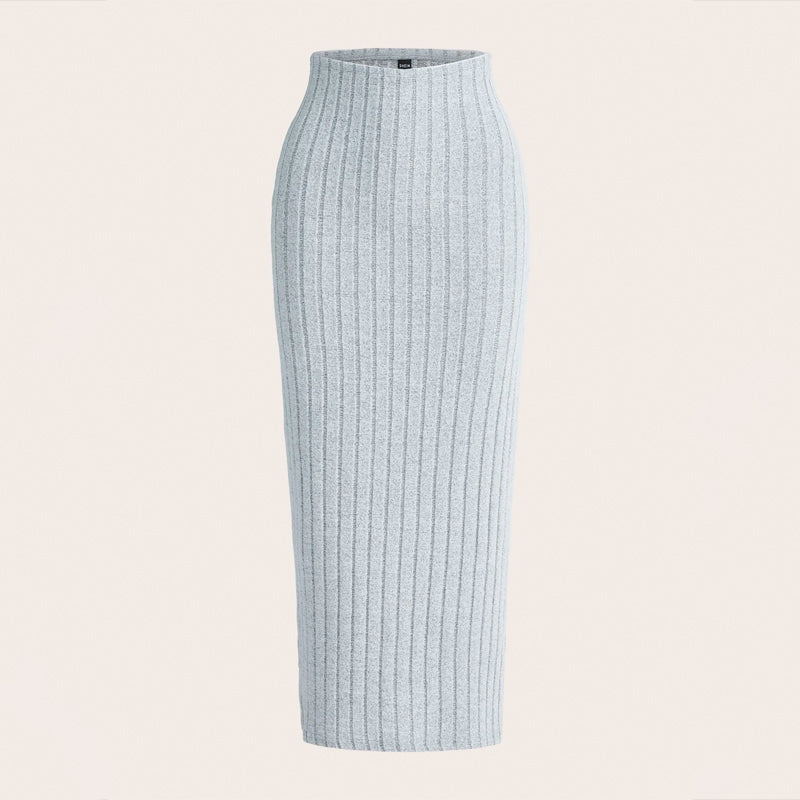 High Waist Ribbed Knit Skirt