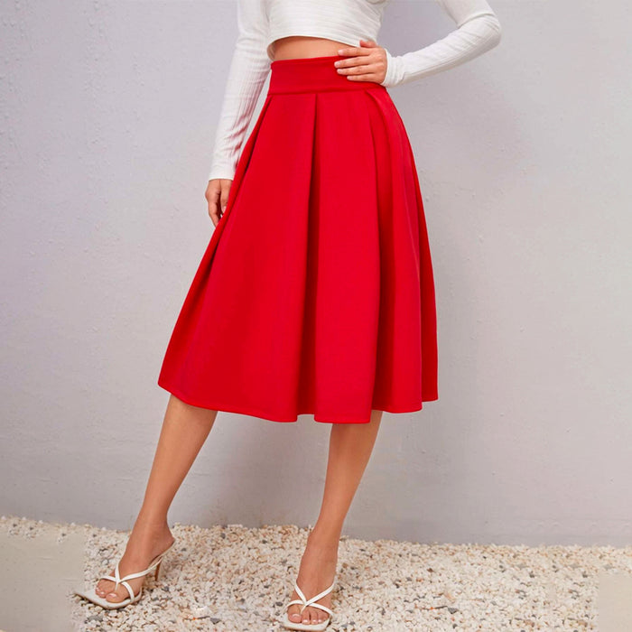 Solid High Waist Flared Skirt