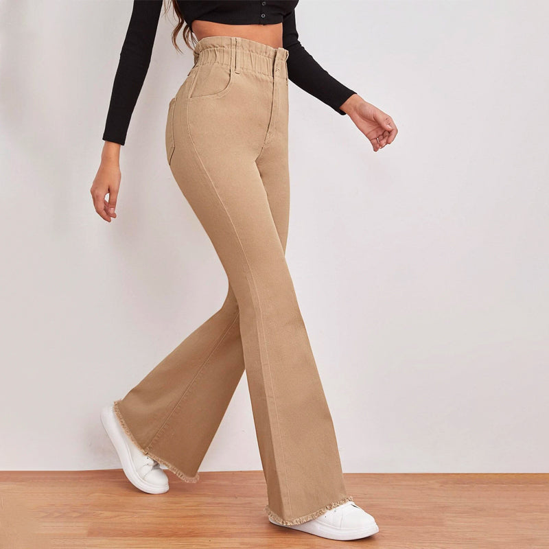 High Waisted Zip Fly Flare Leg Jeans
