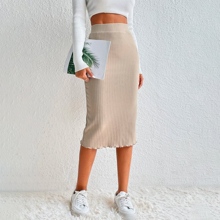 Elastic Waist Ribbed Knit Pencil Skirt