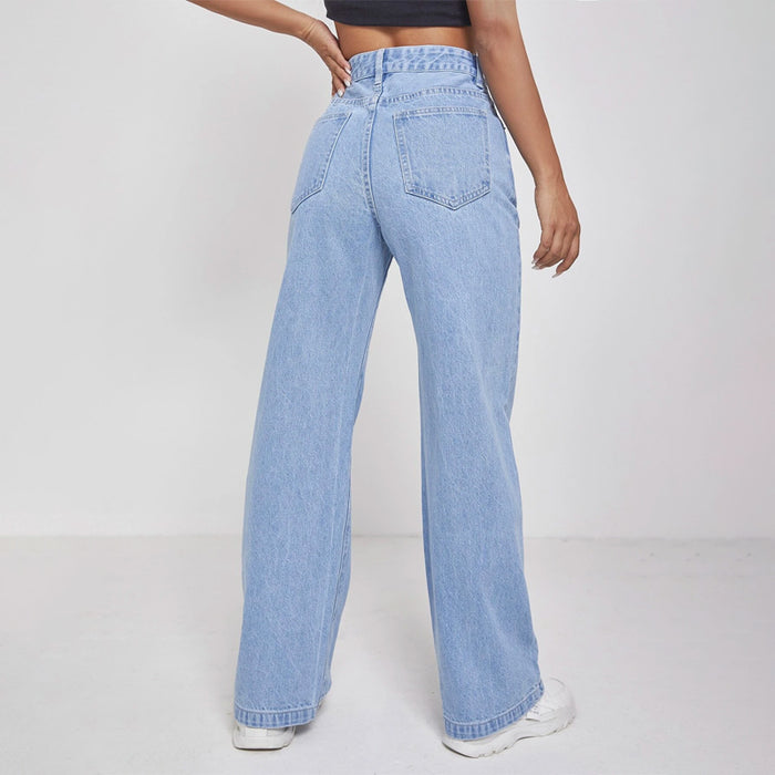 High Waisted Zip Fly Wide Leg Jeans