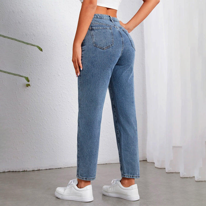Asymmetrical Waist Mom Fit Jeans