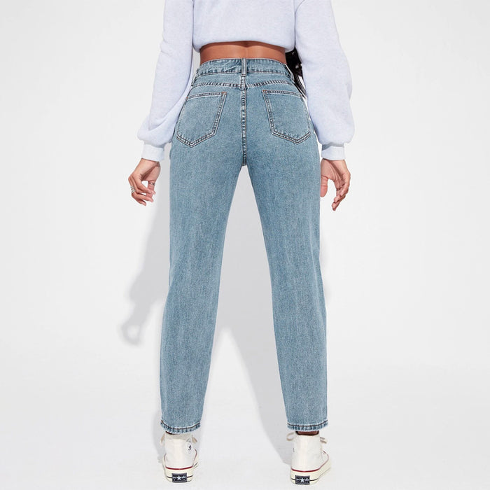 High Waist Plain Patterned Jeans