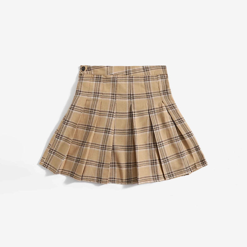 Plaid Print Fold Pleated Skirt