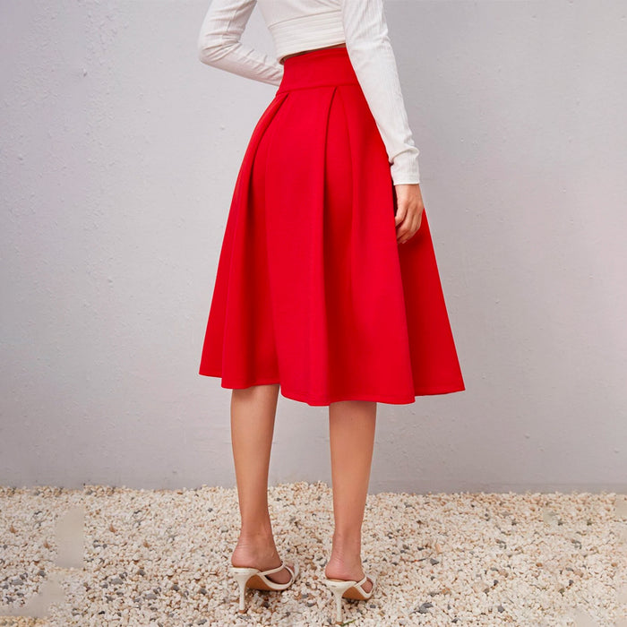 Solid High Waist Flared Skirt