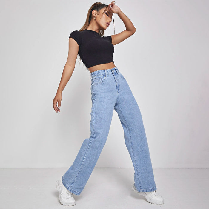 High Waisted Zip Fly Wide Leg Jeans