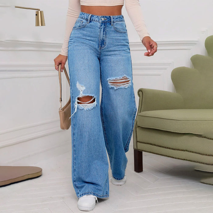 High Waist Ripped Wide Jeans