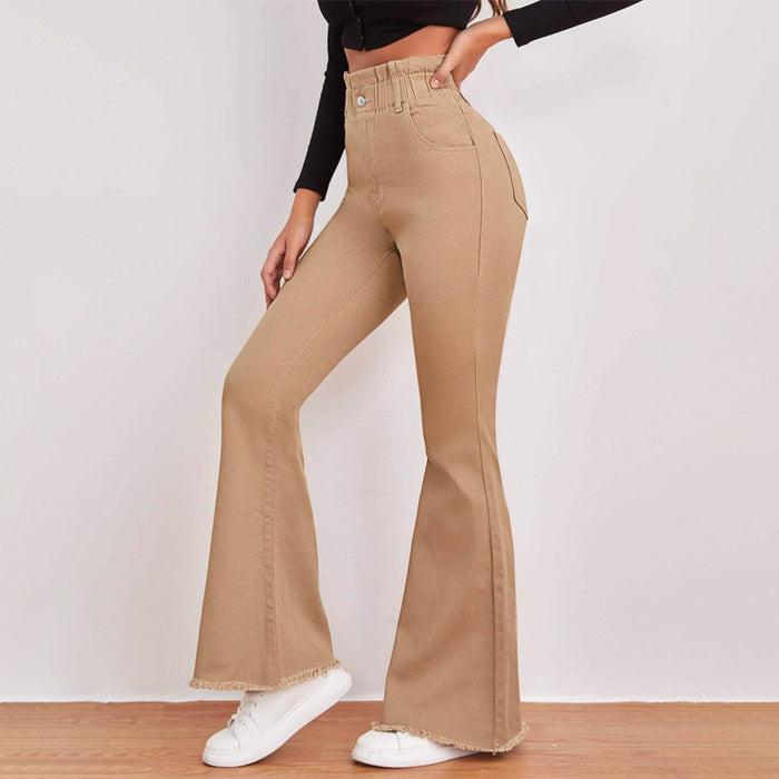 High Waisted Zip Fly Flare Leg Jeans