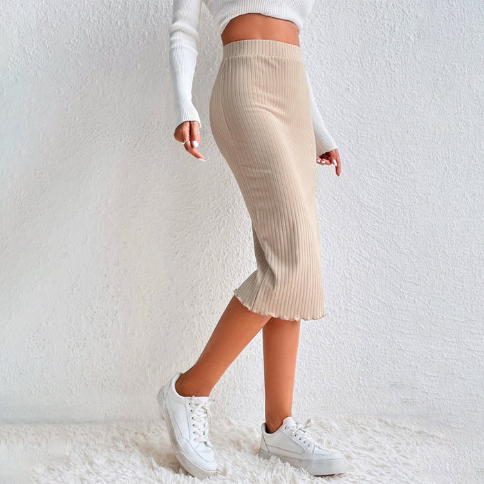 Elastic Waist Ribbed Knit Pencil Skirt