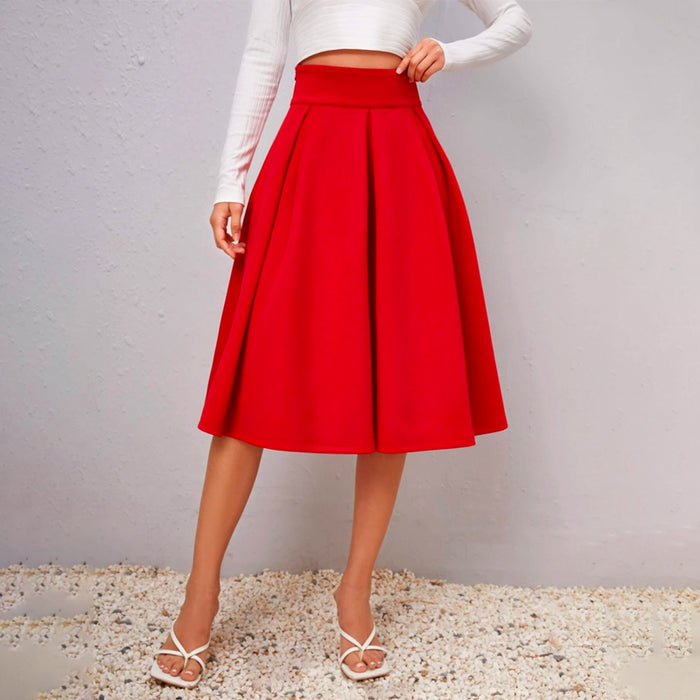 Solid High Waist Flared Skirt