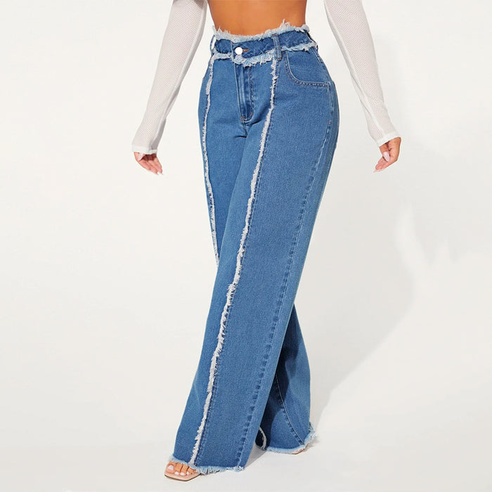 Frayed Trim Wide Leg Jeans